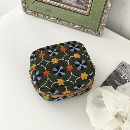 Embroidered Flower Makeup Bag Mini Pouch Organizer