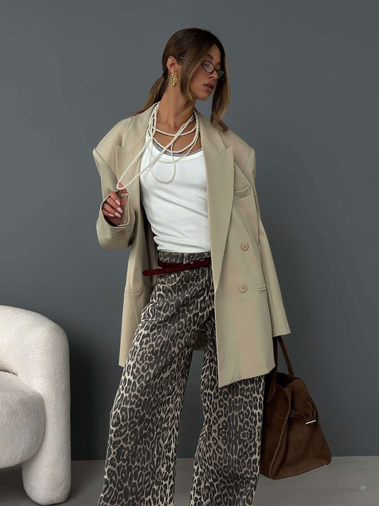 Leopard Print Wide Leg Pants Casual Street Style