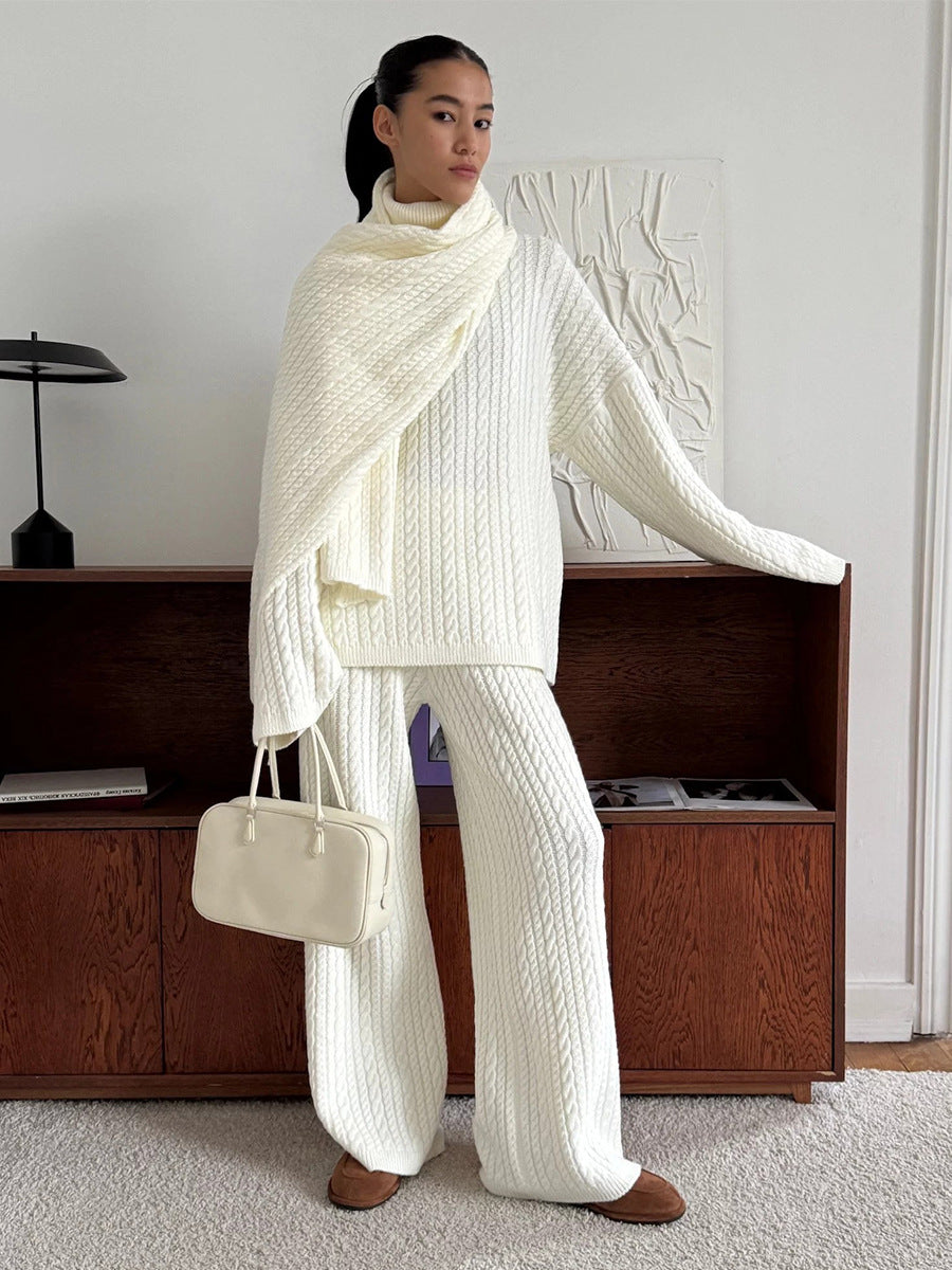 Twisted Knit Sweater Pants Set Casual Women's Outfit