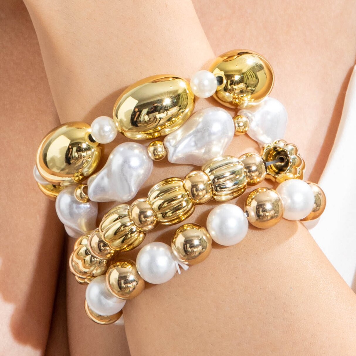 Layered Geometric Statement Cuff Bracelet Set
