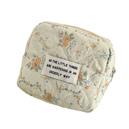 Cream Floral Sanitary Pad Storage Bag Portable Makeup Organizer