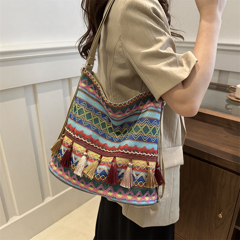 Casual Fringe Tote Bag Cotton for Daily Use