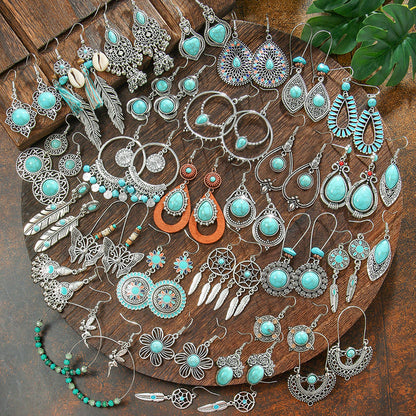 Bohemian Geometric Turquoise Earrings Set