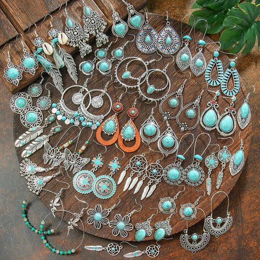 Bohemian Geometric Turquoise Earrings Set