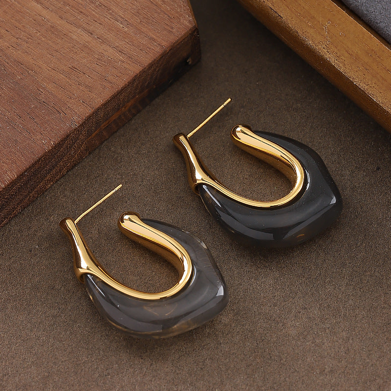 U-Shape Geometric Resin Earrings With 925 Sterling Silver