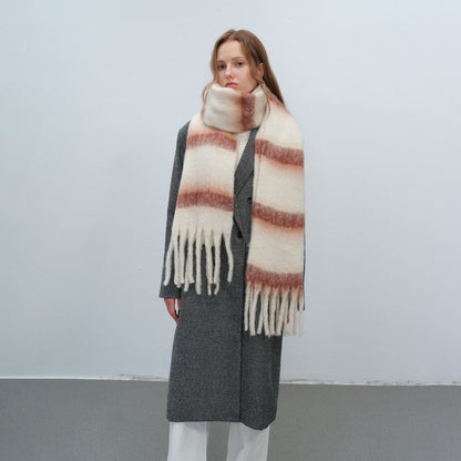 Color Block Striped Simple Tassel Knit Scarve