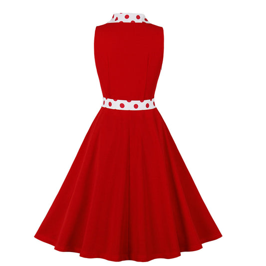 Polka Dot Colorblock Vintage Belted Dress
