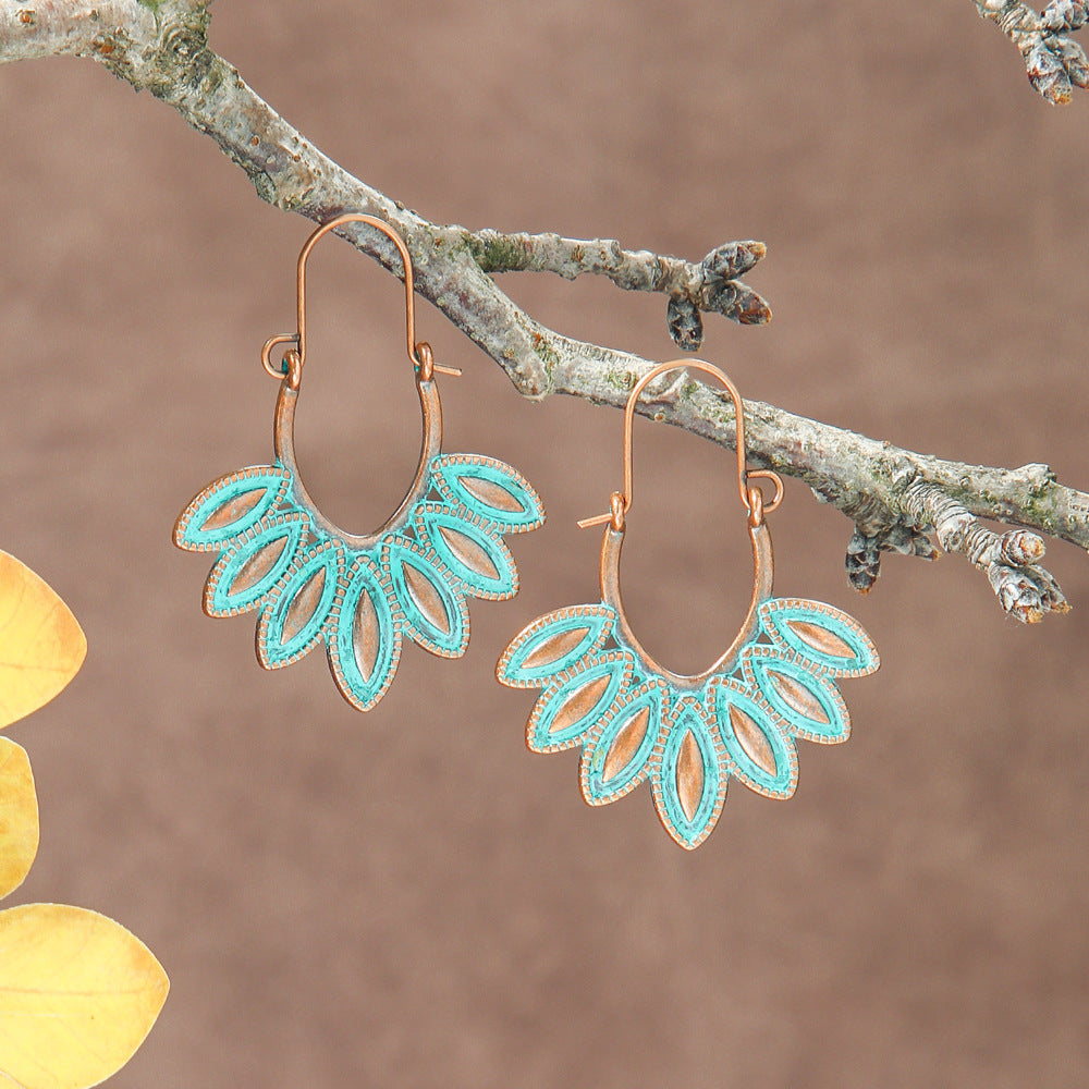 Bohemian Vintage Long Tassel Earrings Floral Design Zinc Alloy Jewelry
