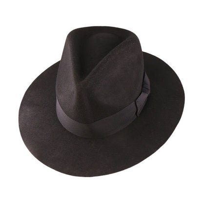 Men's Wool Fedora Hat with Bow Trendy Casual Denim Hat