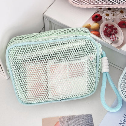 High-Quality Tofu Block Mesh Makeup Bag Stylish Large Capacity Travel Toiletry Case