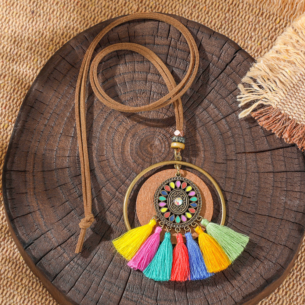 Trendy Ethnic-Inspired Butterfly Flower Necklace With Tassels