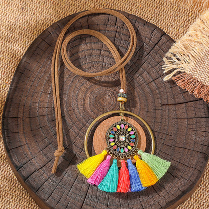 Trendy Ethnic-Inspired Butterfly Flower Necklace With Tassels