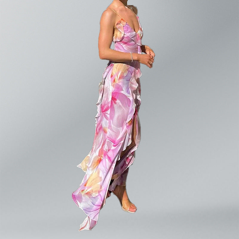 Elegant Floral Slip Dress Casual Beach Vacation Dress