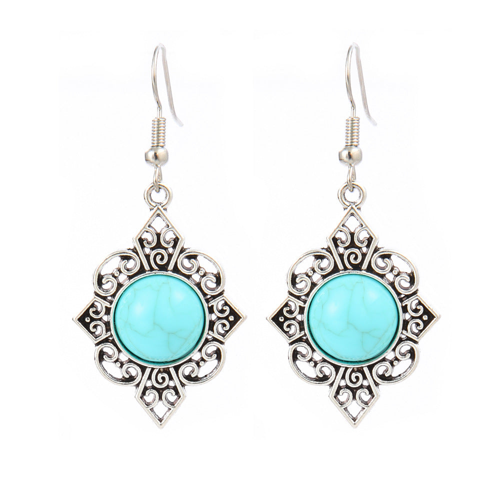Turquoise Tassel Earrings with Geometric Metal Design