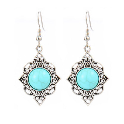 Turquoise Tassel Earrings with Geometric Metal Design