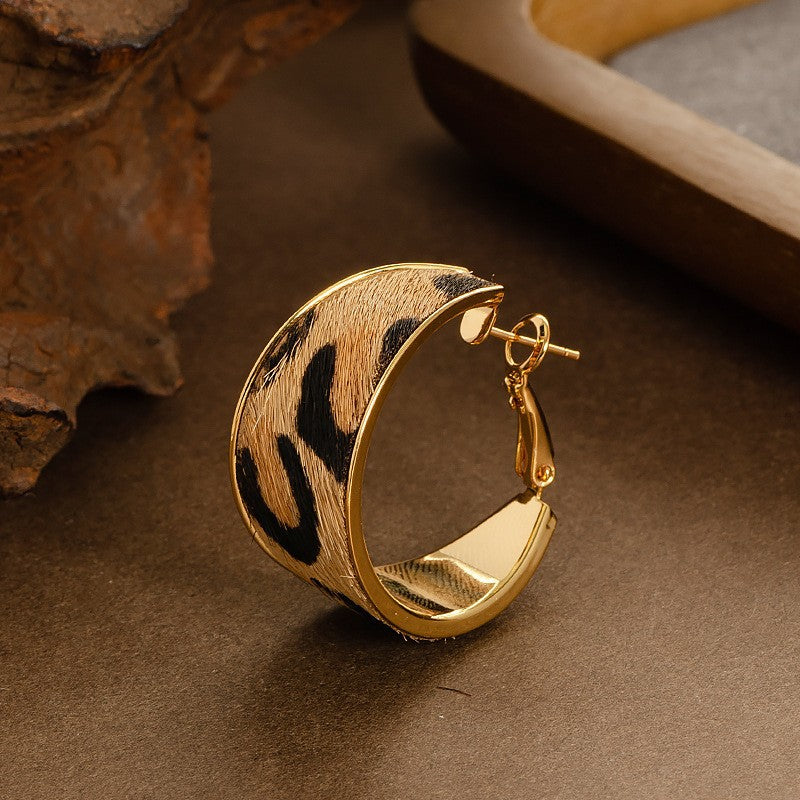 Natural Horse Hair Leopard Print Earrings Luxury Fashion Accessories