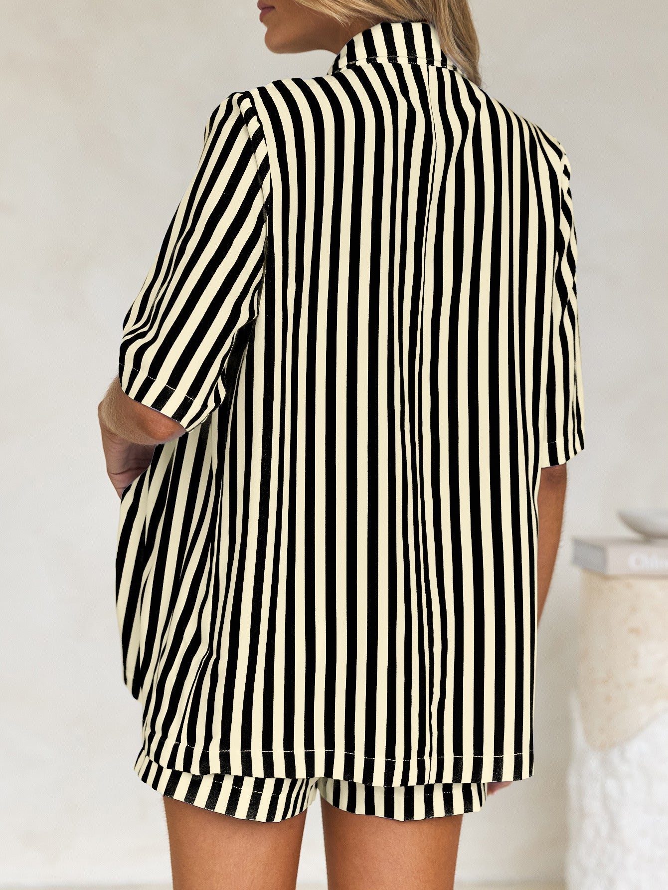 Striped Button-Up Shirt and Shorts Set for Women