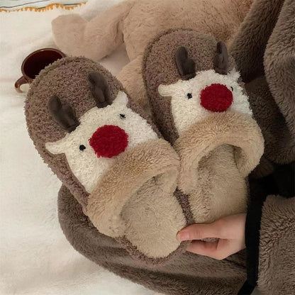 Winter Fuzzy Plush Reindeer Indoor Slippers