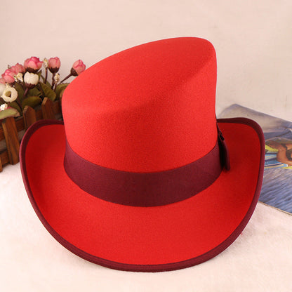 Fashionable Wool Felt Bowler Hat with Bow Decoration