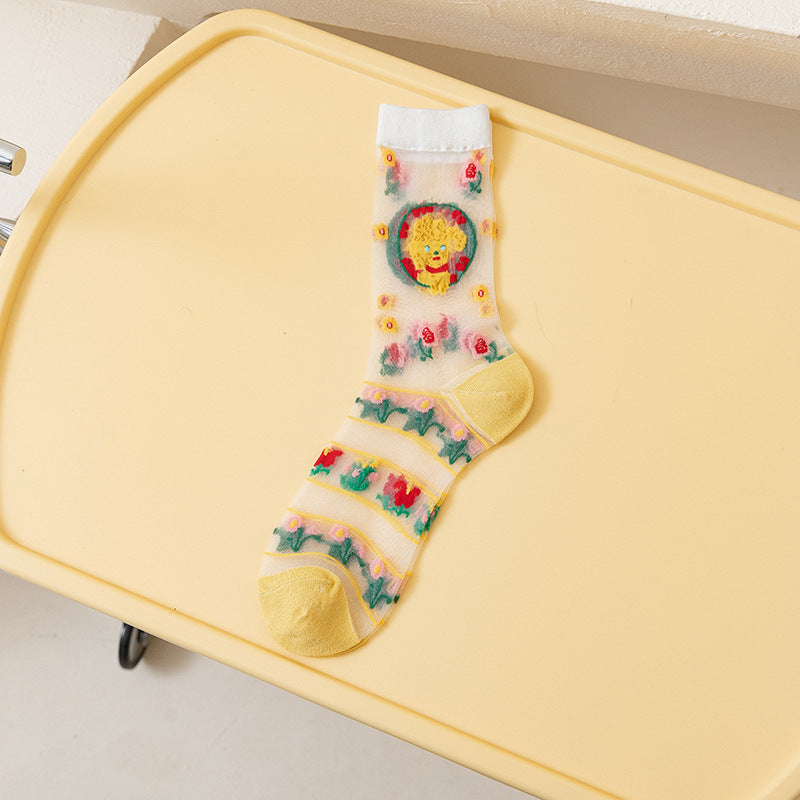 Rufia - Whimsical Cartoon Patterned Sheer Socks