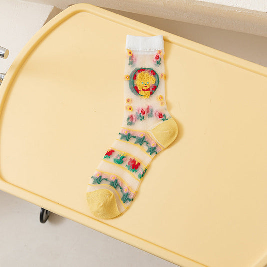 Rufia - Whimsical Cartoon Patterned Sheer Socks