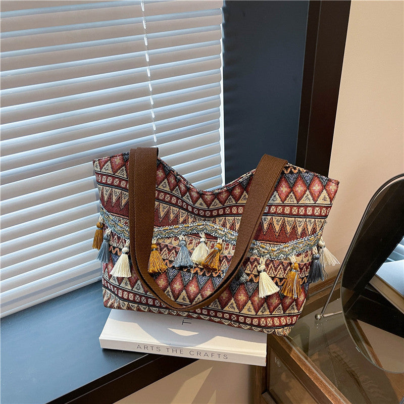 Trendy Ethnic Style Fringe Tote Bag