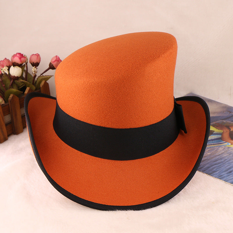Fashionable Wool Felt Bowler Hat with Bow Decoration
