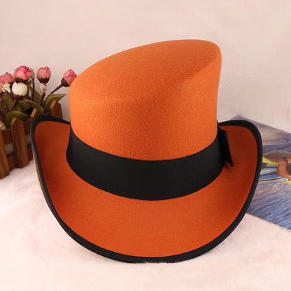 Fashionable Wool Felt Bowler Hat with Bow Decoration