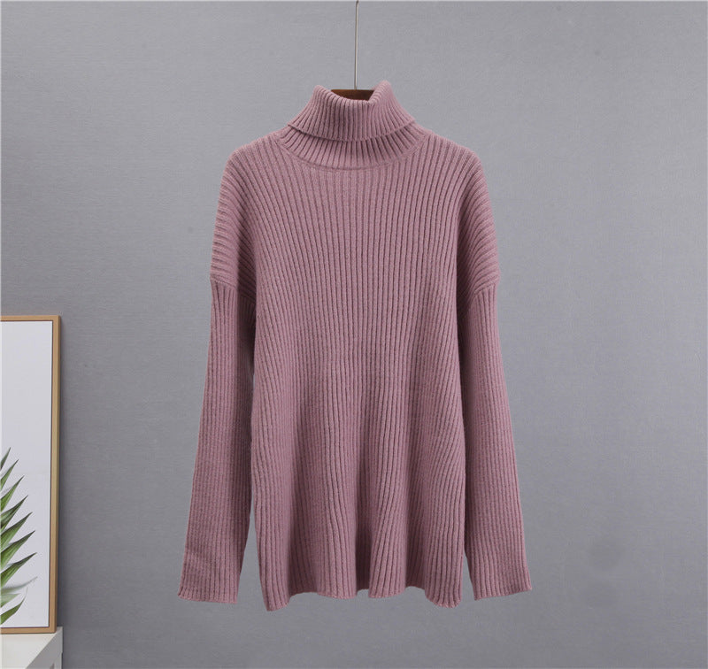 Ribbed Knit Turtleneck Sweater Midi Skirt Set
