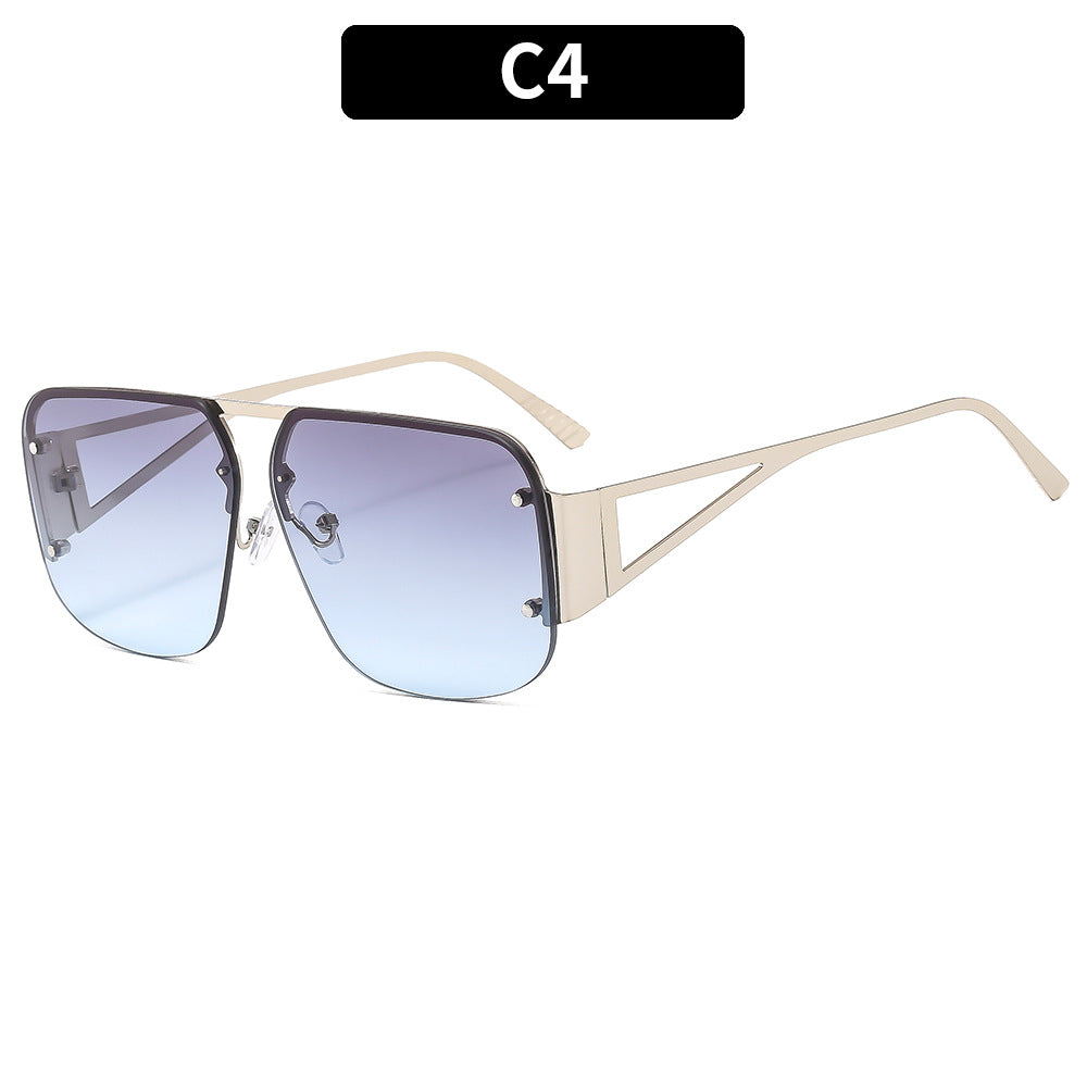 Trendy Metal Half-Frame Sunglasses with UV Protection