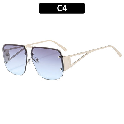 Trendy Metal Half-Frame Sunglasses with UV Protection