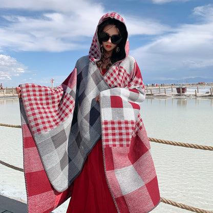 Tibetan Cold Protection Thickened Split Shawl Cloak Autumn And Winter Long Warm Scarf Women'S Cloak