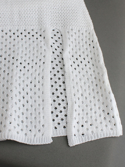 Solid Color Hollow Out Knitted Midi Dress