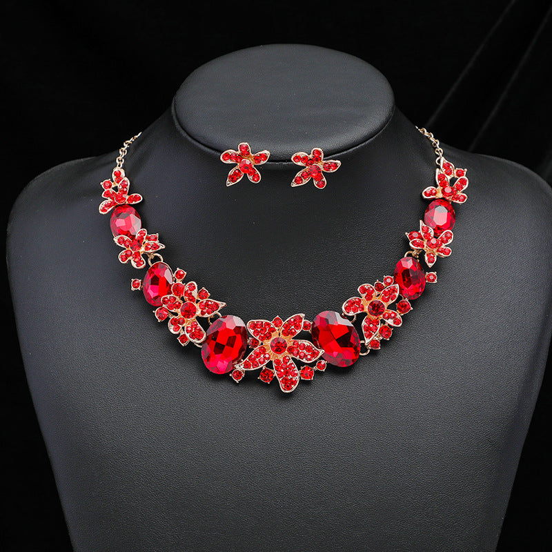 Exaggerated Vintage Gemstone Necklace and Earring Jewelry Set