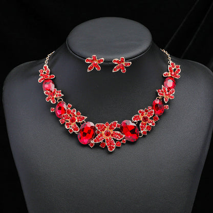 Exaggerated Vintage Gemstone Necklace and Earring Jewelry Set