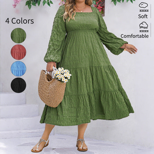 Plus Size Casual Solid Color Long Sleeve Dress