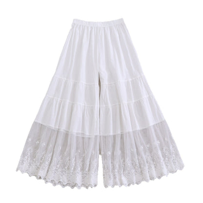 Sweet Elegant Lace Panel Wide Leg Trousers for Women