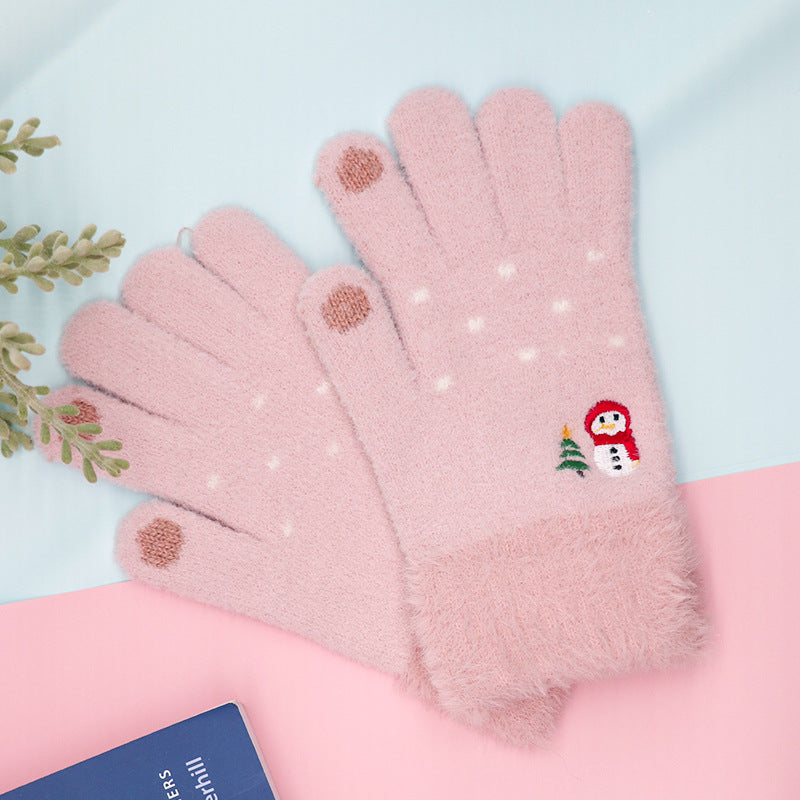 Winter Touchscreen Knit Gloves Cute Snowman Design Warm and Cozy