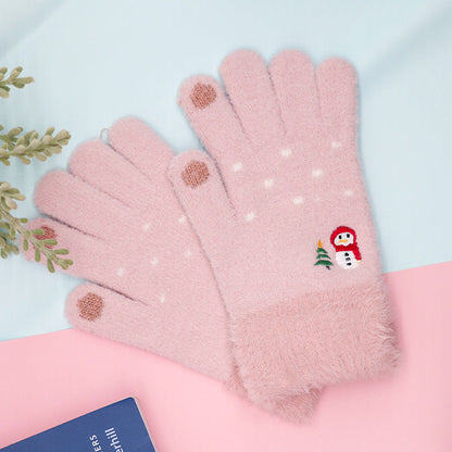 Winter Touchscreen Knit Gloves Cute Snowman Design Warm and Cozy