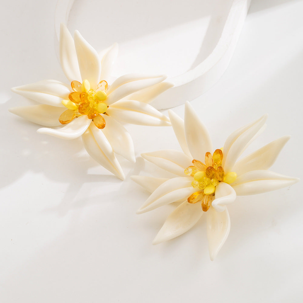 White Floral Earrings Bracelet Layered Necklace Bohemian Vacation Jewelry