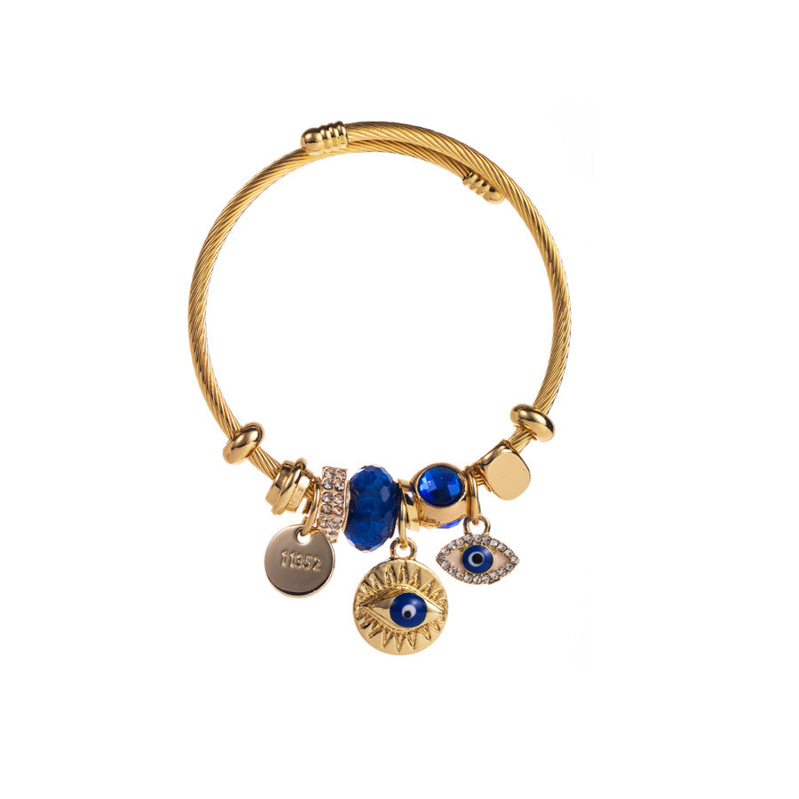 Stainless Steel Evil Eye Bracelet with Cross Charm for Women