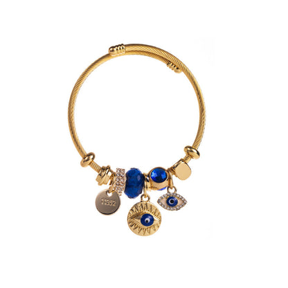 Stainless Steel Evil Eye Bracelet with Cross Charm for Women