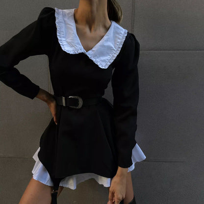 Chic French Style Long Sleeve Dress With Peter Pan Collar