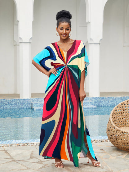 New Cotton Positioning Printed Beach Blouse, Robe-Style Holiday Sunscreen Shirt, Bikini Outer Blouse