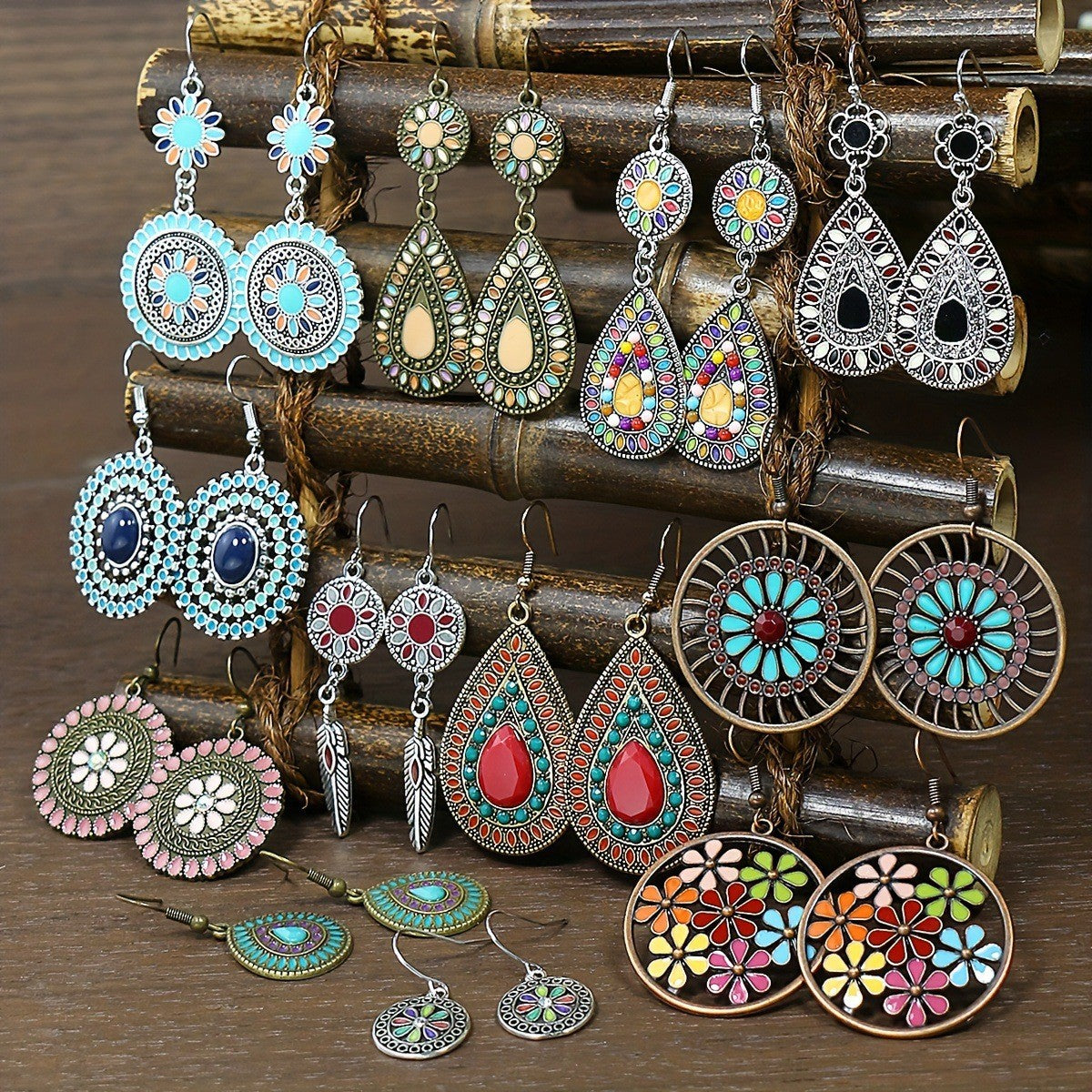 Vintage Geometric Leaf Beaded Earrings Set Fashionable Accessories