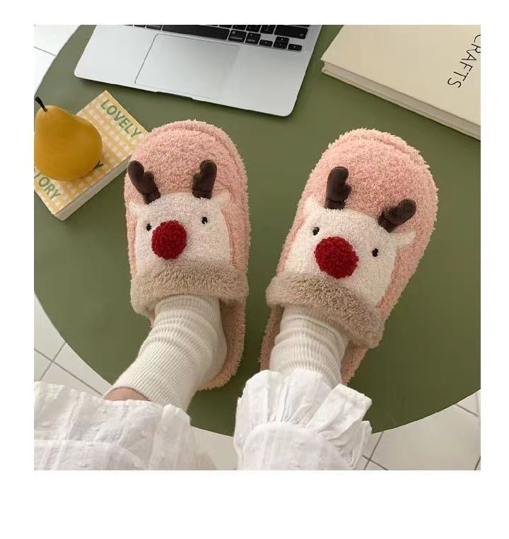 Winter Fuzzy Plush Reindeer Indoor Slippers