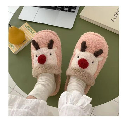 Winter Fuzzy Plush Reindeer Indoor Slippers