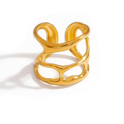 Luxury Gold Leaf Adjustable Ring Stainless Steel Fashion Ring