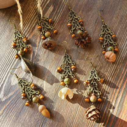 Vintage-Inspired Bohemian Hollow Bead Earrings with Natural Dried Fruits