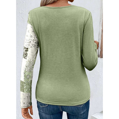 Autumn Printing Solid Color Stitching Casual Long-Sleeved Knitted T-Shirt